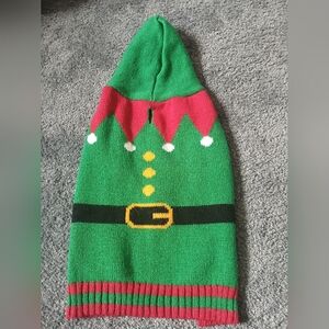 Vibrant Life Holiday Dog and Cat Clothes Green Elf with Hood Sweater, Small